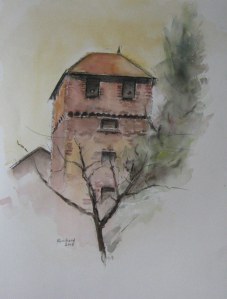 Pigeonnier à Bagé le Châtel (Ain) - Aquarelle sur papier - 50/65cm - octobre 2008