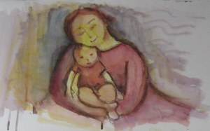 Mère et enfant - Aquarelle sur papier - 42/26cm - 2007
