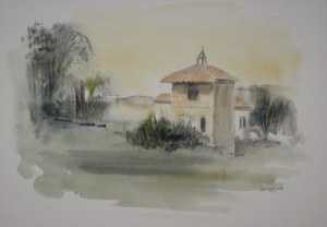 Pigeonnier à St Didier de Formans (Ain) Aquarelle sur papier - 50/65cm - octobre 2008