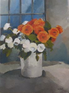 Fleurs blanches et orangées - Acrylique sur toile 2013